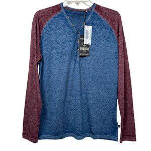 Indigo Star Rufus NEW Raglan Henley Long Sleeve Tee Men Small Blue Red